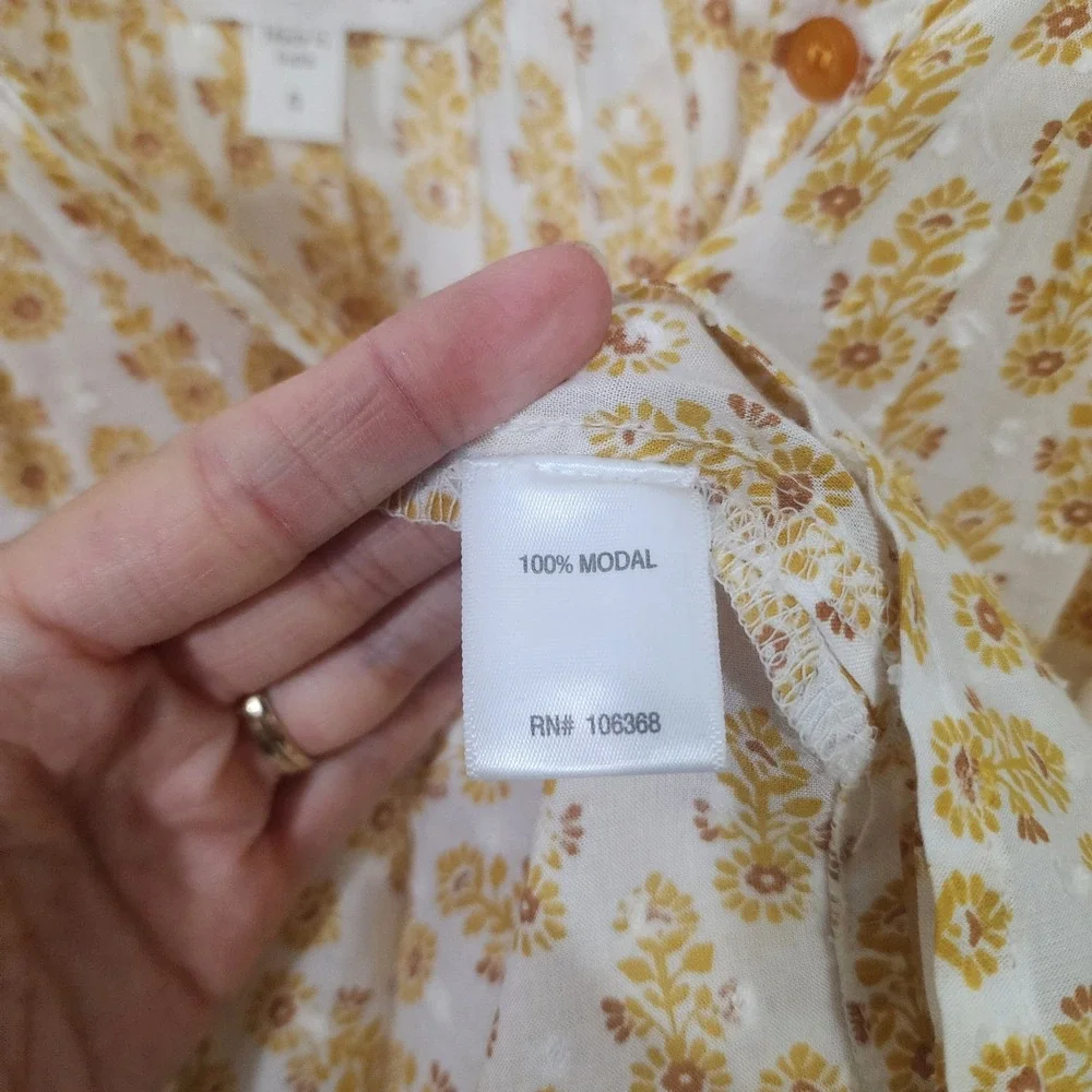Garnet Hill White Yellow Floral Print V Neck 3/4 Sleeve Modal Blouse Top Size S - Picture 6 of 10